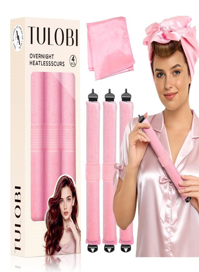 TULOBI 3 Pcs Heatless Curls Overnight - Upgraded Velvet Heatless Hair Curler with Velcro Fastener, Overnight Jumbo Blowout Rods, Hair Curlers to Sleep in for All Hair Types (Pink) - Image 1